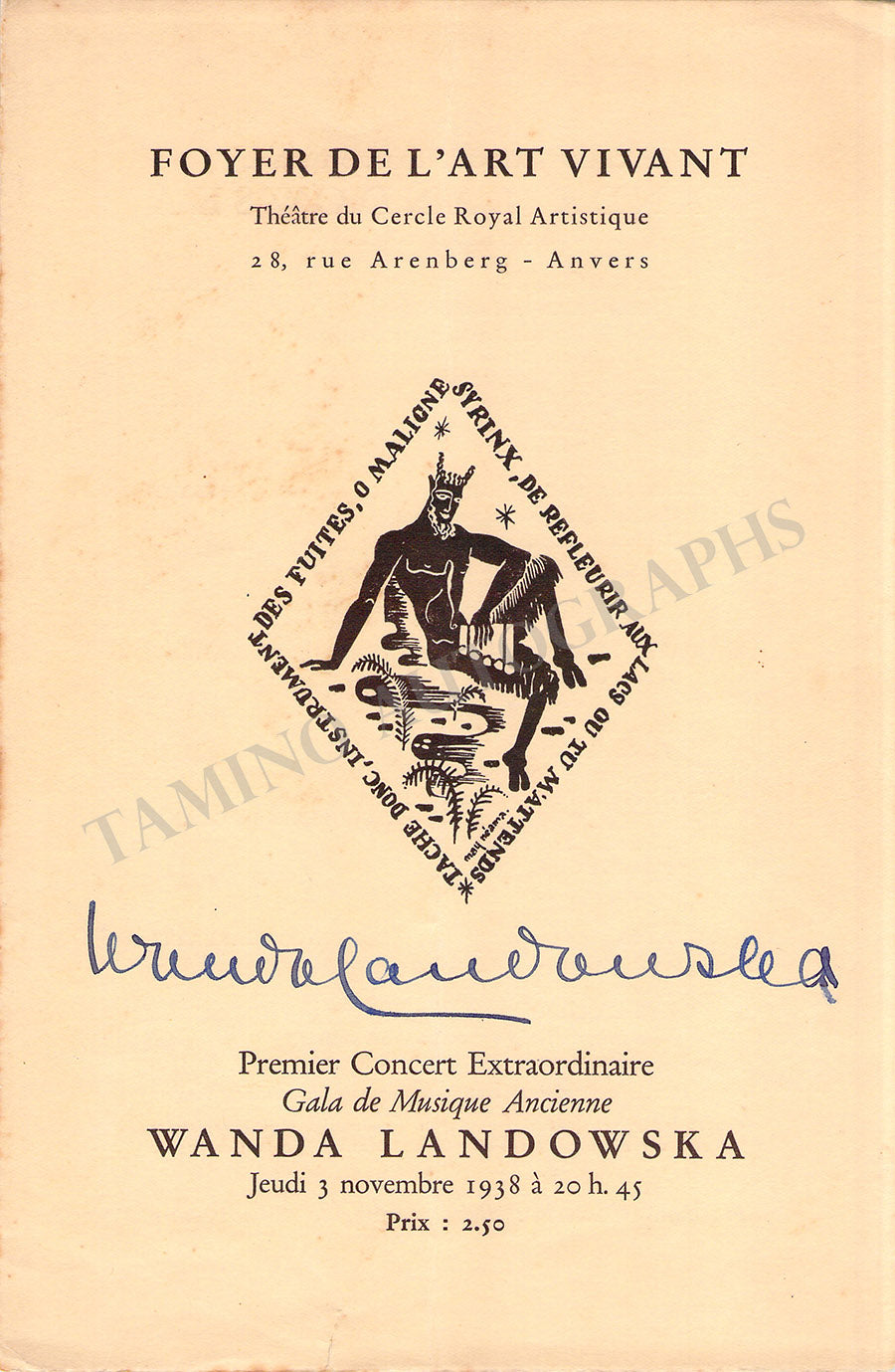 Landowska, Wanda - Signed Program Antwerp 1938