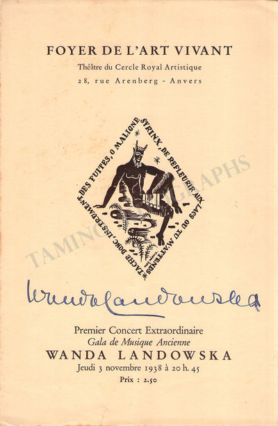 Landowska, Wanda - Signed Program Antwerp 1938