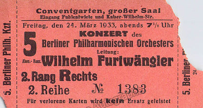 Furtwangler, Wilhelm - Concert Ticket Hamburg 1933
