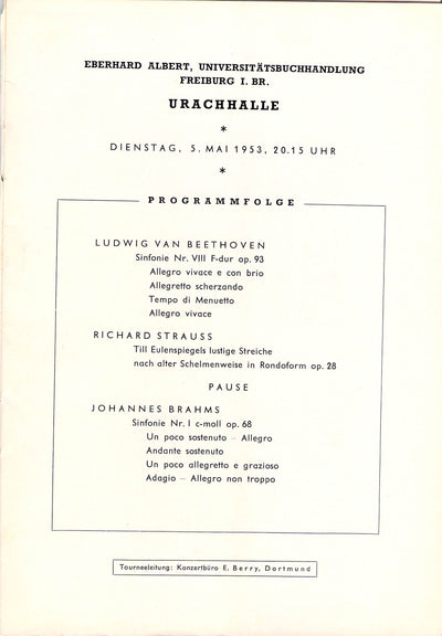Furtwangler, Wilhelm - Concert Program Freiburg 1953