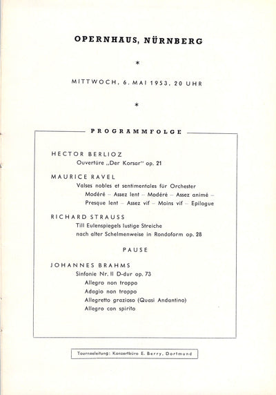 Furtwangler, Wilhelm - Concert Program Nuremberg 1953