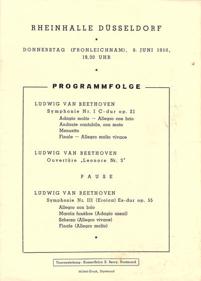 Furtwangler, Wilhelm - Concert Program Dusseldorf 1950