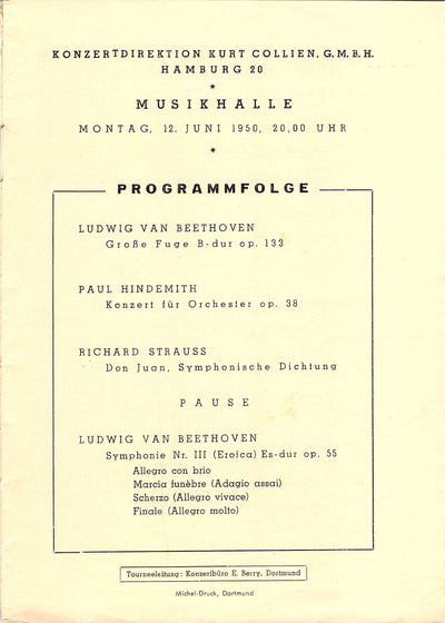 Furtwangler, Wilhelm - Concert Program Hamburg 1950