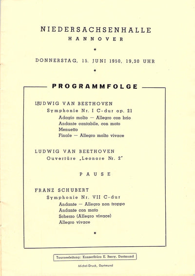 Furtwangler, Wilhelm - Concert Program Hannover 1951
