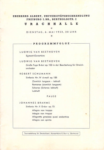 Furtwangler, Wilhelm - Concert Program Freiburg 1952