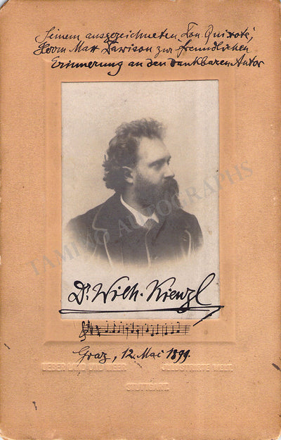 Kienzl, Wilhelm - Signed Photograph & Music Quote 1899