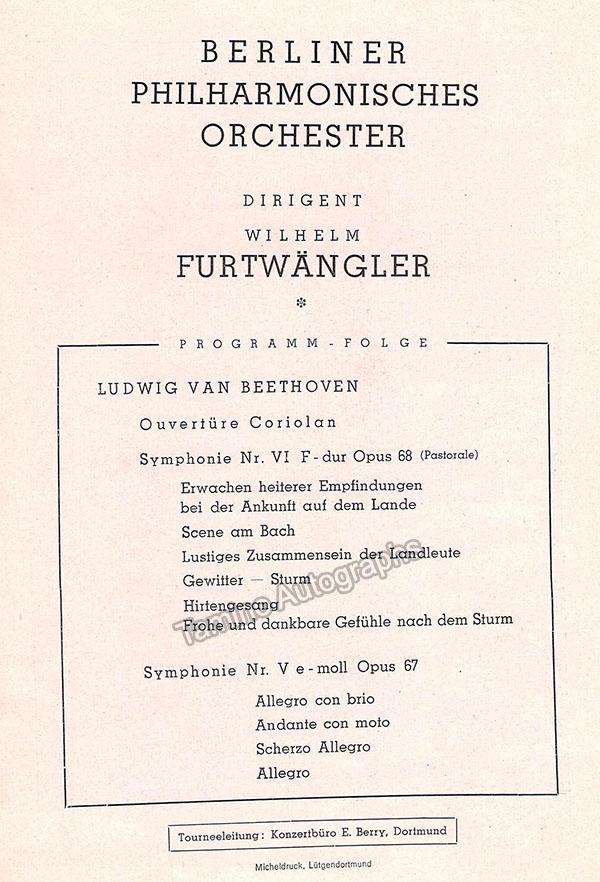 Furtwangler, Wilhelm - Signed Program 1949 - Tamino