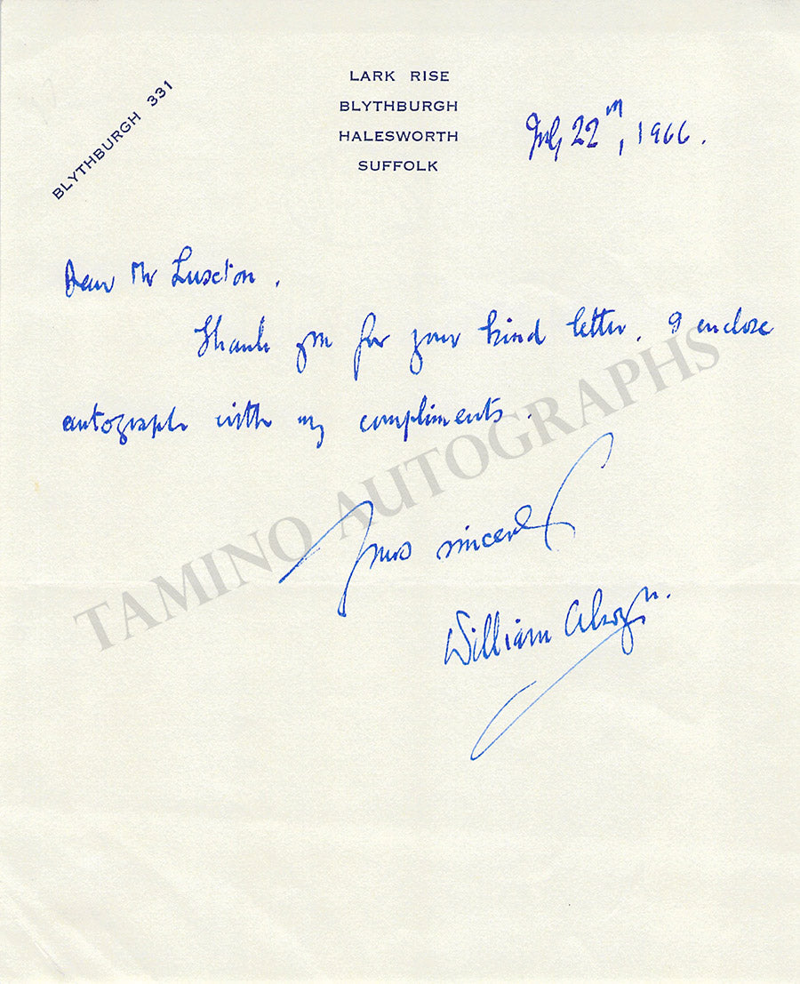 Alwyn, William - Autograph Note Signed 1966
