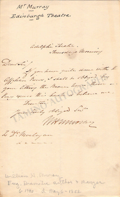 Murray, William Henry - Autograph Note Signed