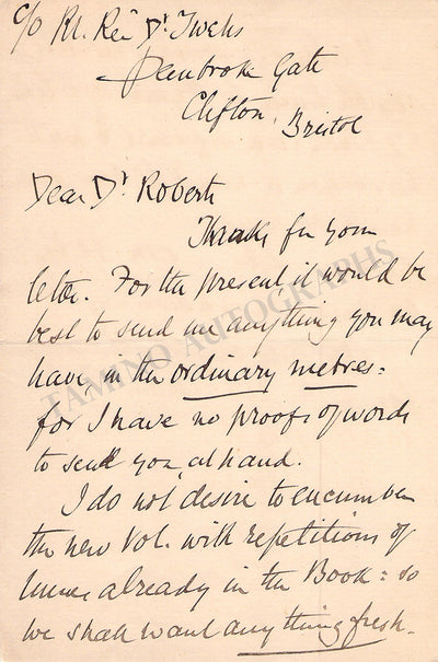 Monk, William Henry - Autograph Letter Signed