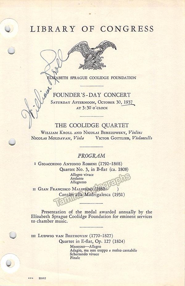 Kroll, William - Signed Program Washington