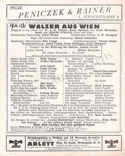 Korngold, Erich Wolfgang - Playbill "Walzer aus Wien" 1930