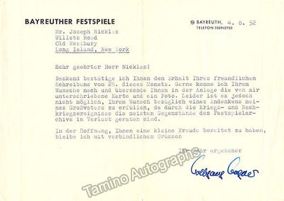 Wagner, Wolfgang - Typed Note Signed 1952