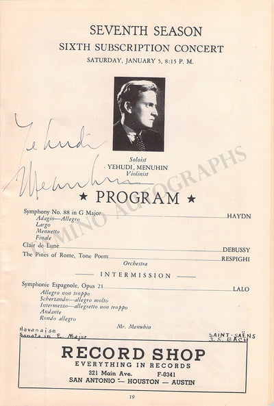 Menuhin, Yehudi - Signed Program 1946