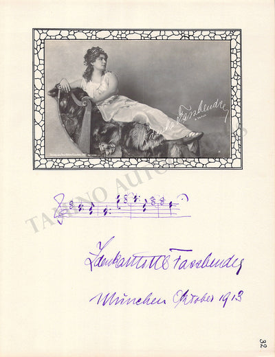 Fassbender, Zdenka - Signed Album Page + Photo and Musical Quote 1913