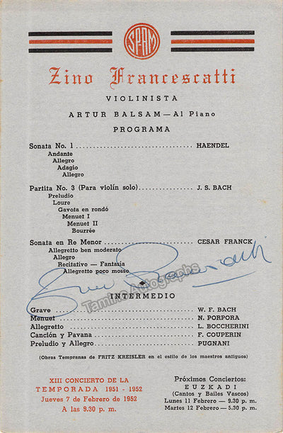 Francescatti, Zino - Signed Program Havana 1952
