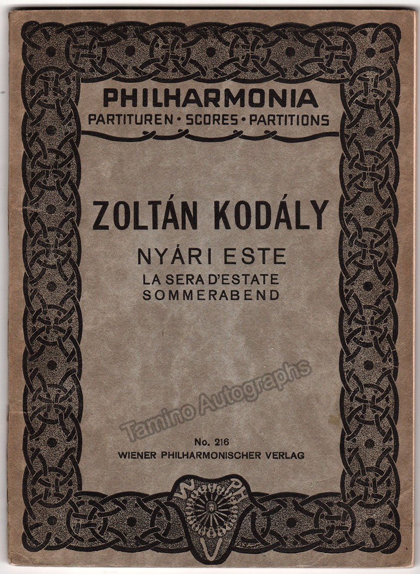 Kodaly, Zoltan - Signed "Summer Evening" Score 1943 - Tamino