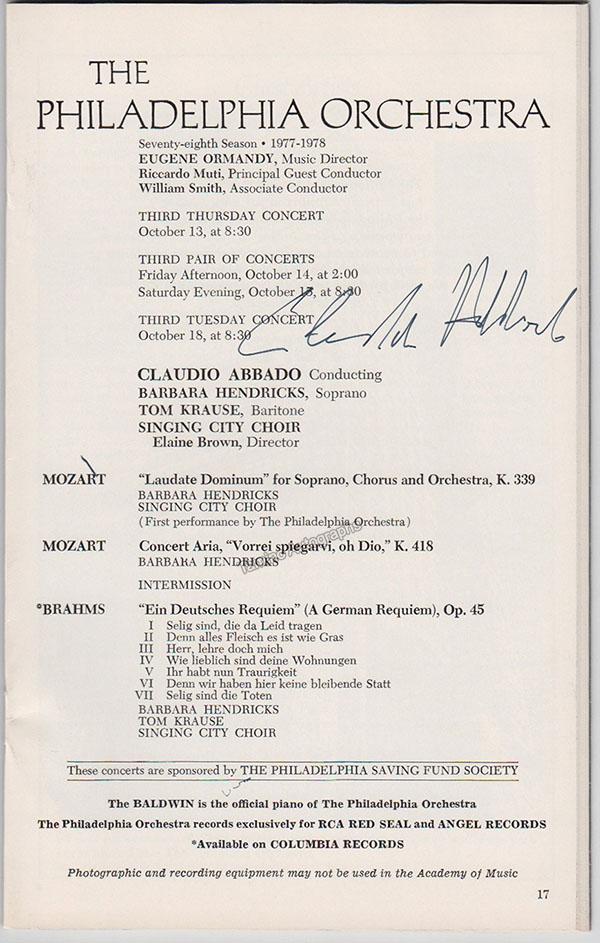 Abbado, Claudio - Signed Program 1977 - Tamino
