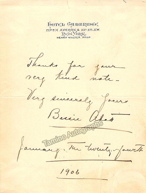 Abbott, Bessie - Autograph Note Signed 1906 - Tamino