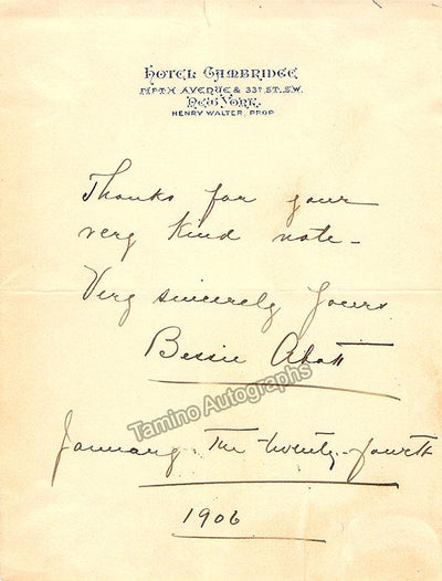 Abbott, Bessie - Autograph Note Signed 1906