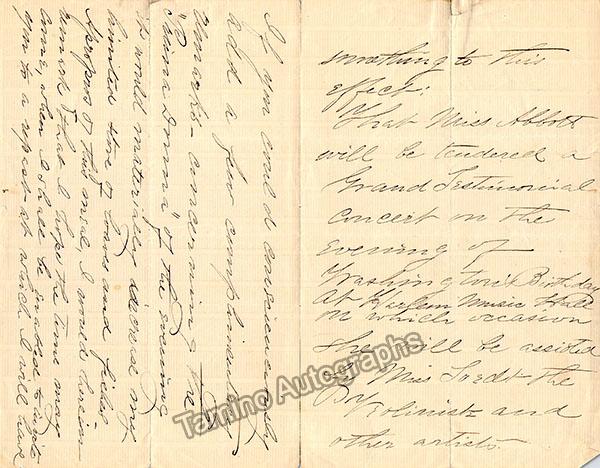 Abbott, Emma - Autograph Letter Signed 1872 - Tamino