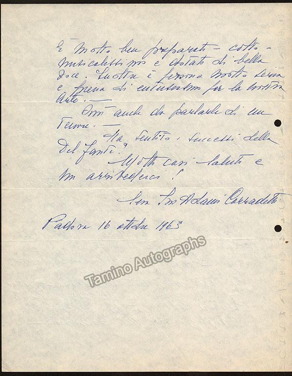 Adami-Corradetti, Iris - Autograph Letter Signed 1963 - Tamino
