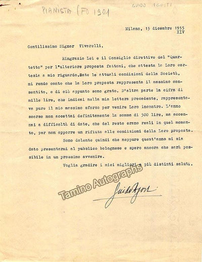 Agosti, Guido - Typed Letter Signed 1935