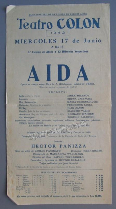 Aida - Teatro Colon Playbill 1942 - Milanov, Castagna, Vaghi, Jagel