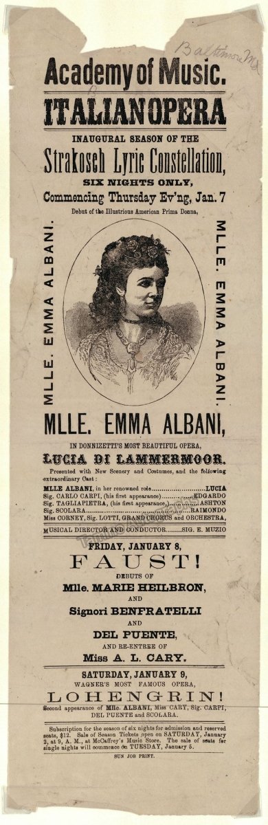 Albani, Emma - Playbill Performance Philadelphia 1874