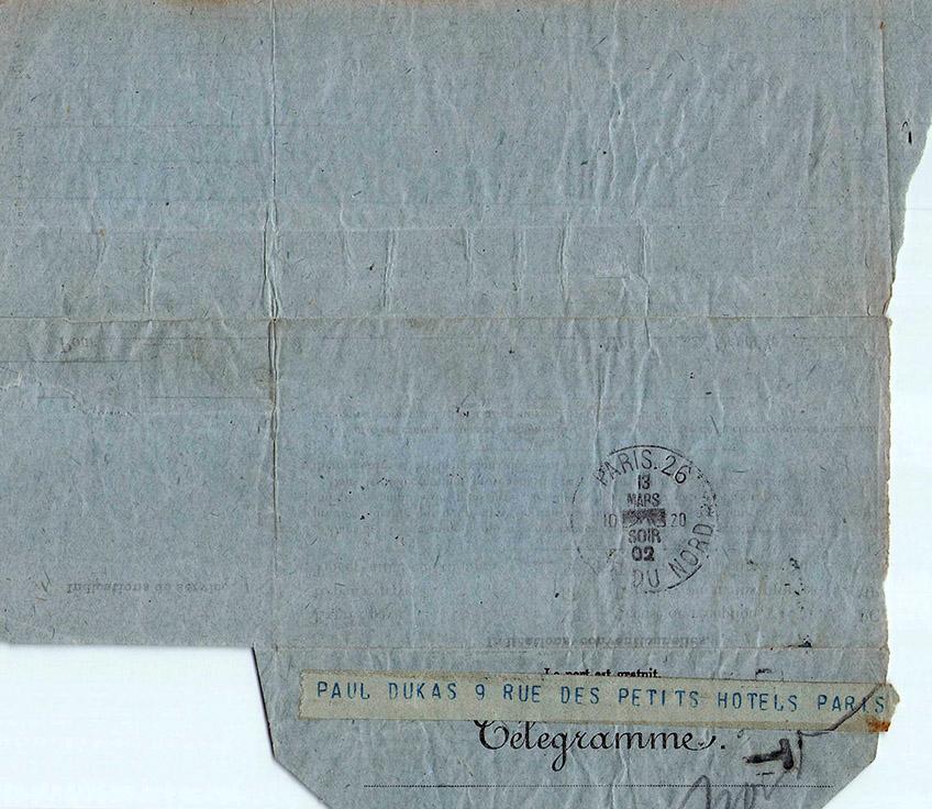 Albeniz, Isaac - Telegram to Paul Dukas 1902 - Tamino