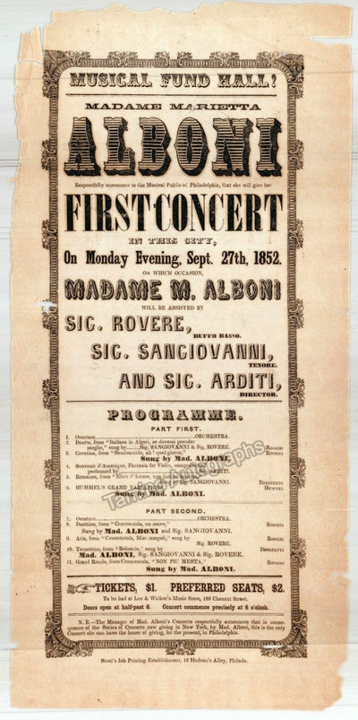 Alboni, Marietta - Philadelphia Debut Concert 1852