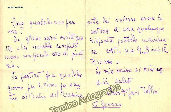 Alfani-Tellini, Ines - Autograph Letter Signed