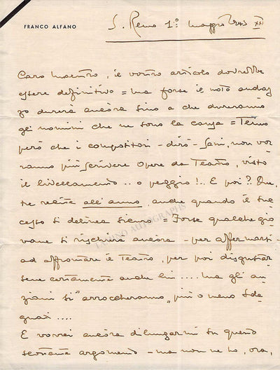 Alfano, Franco - Autograph Letter Signed 1943