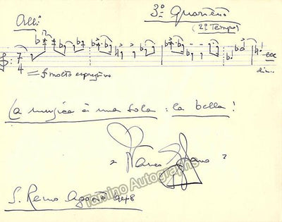 Alfano, Franco - Autograph Music Quote Signed 1948