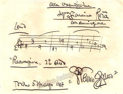 Alfano, Franco - Autograph Music Quote Signed form “La Resurrezione" 1947