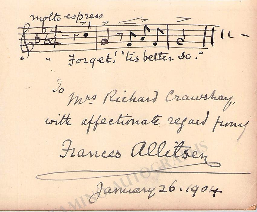 Allitsen, Frances - Autograph Music Quote Signed 1904 - Tamino