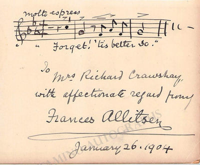 Allitsen, Frances - Autograph Music Quote Signed 1904
