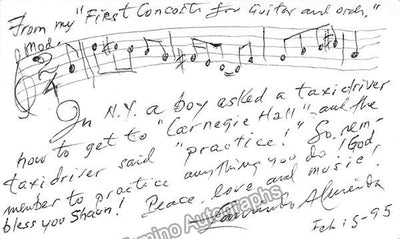 Almeida, Laurindo - Autograph Music Quote Signed in 1995