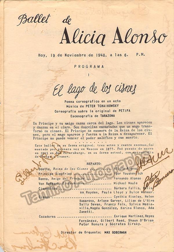 Alonso, Alicia - Signed Program 1948 - Tamino
