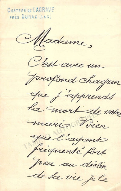 Alvarez, Albert - Autograph Letter Signed 1905