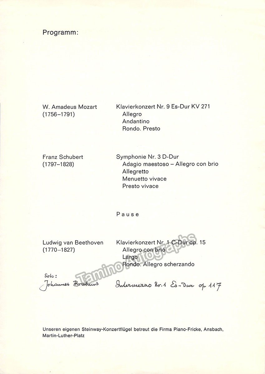 Anda, Geza - Signed Program Ansbach 1973 - Tamino