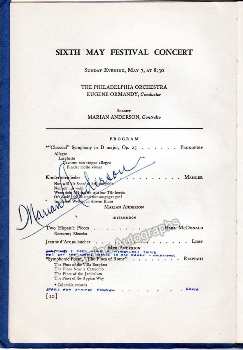 Marian Anderson - Eugene Ormandy Autographs Program 1950 – Tamino