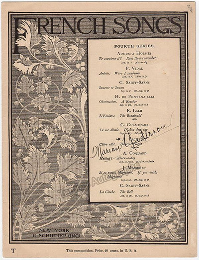 Anderson, Marian - Printed Score Signed