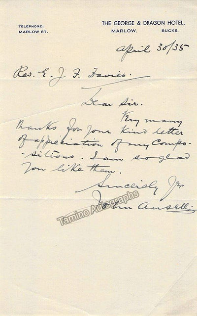 Ansell, John - Autograph Note Signed 1935