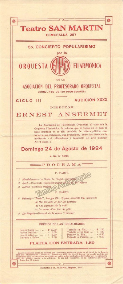 Ansermet, Ernest - Concert Playbill 1924