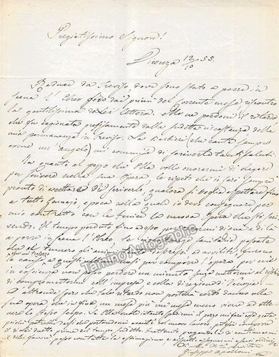 Apolloni, Giuseppe - Autograph Letter Signed 1855