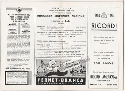 Arrau, Claudio - 2 Concert Programs - Teatro Colon, Bs Aires, Argentina 1941-58
