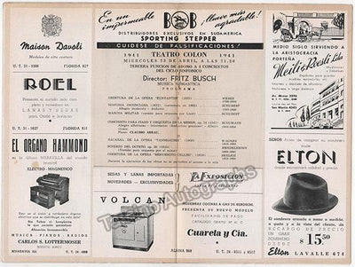 Arrau, Claudio - Busch, Fritz - Set of 2 Programs Teatro Colon 1941