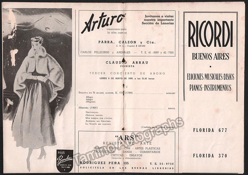 Arrau, Claudio - Concert Program 1950 - Tamino
