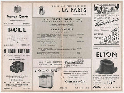 Arrau, Claudio - Concert Program Buenos Aires 1941